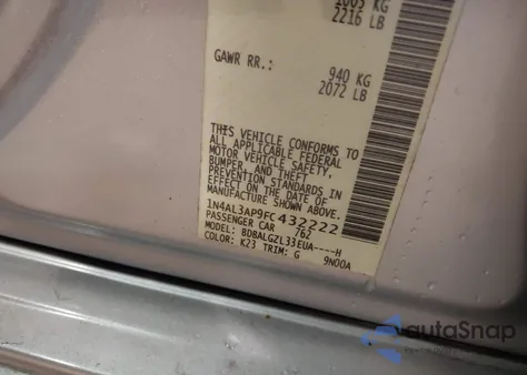 2015 Nissan Altima 2.5 S z USA, uszkodzony, nr VIN 1N4AL3AP9FC432222